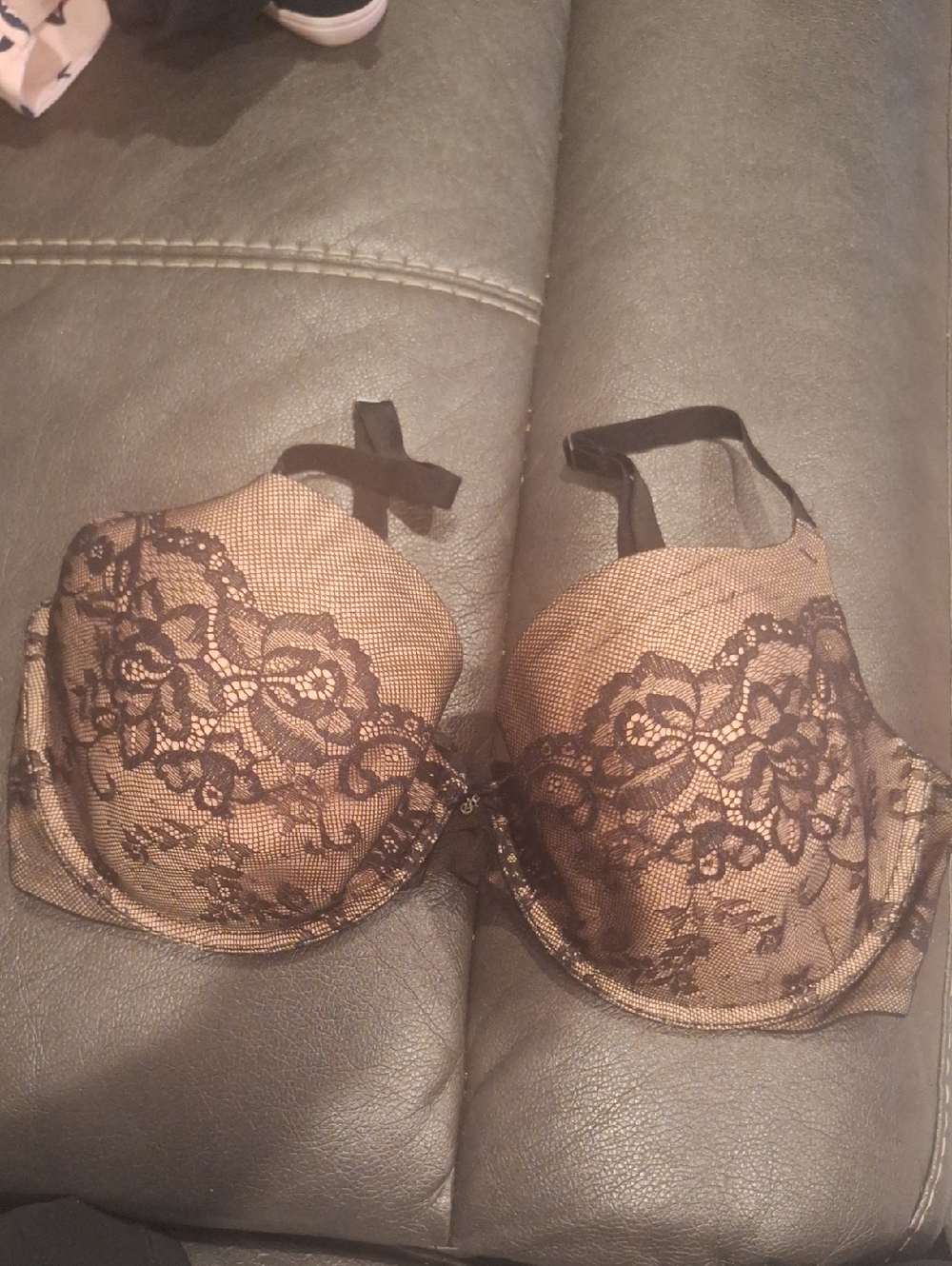 Victoria's Secret Black Lace Overlay on Nude T-Shirt Bra